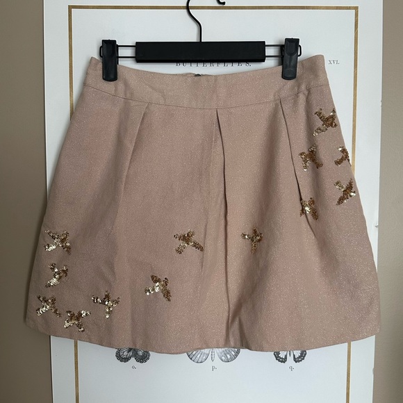 Anthropologie Leifnotes Migrating bird skirt gold tan sequins 26” waist sz 4/6? - Picture 3 of 10
